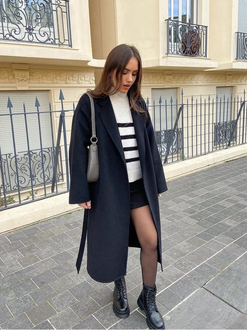 Zara wool blend belted coat black